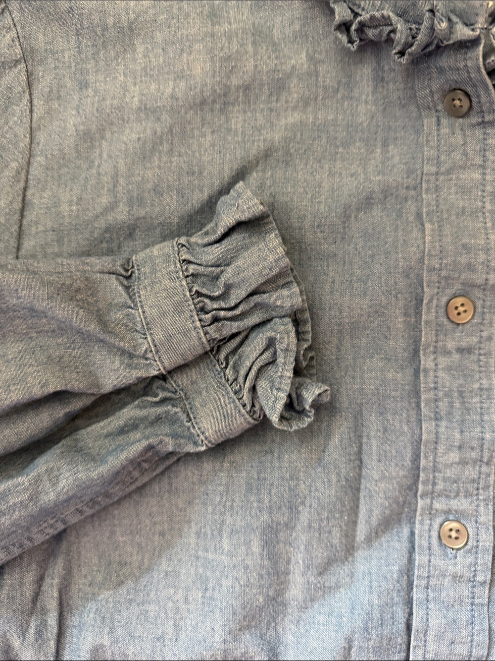 J. Crew Chambray Ruffle Collar Button-Up Blouse sz 10 - Picture 3 of 7